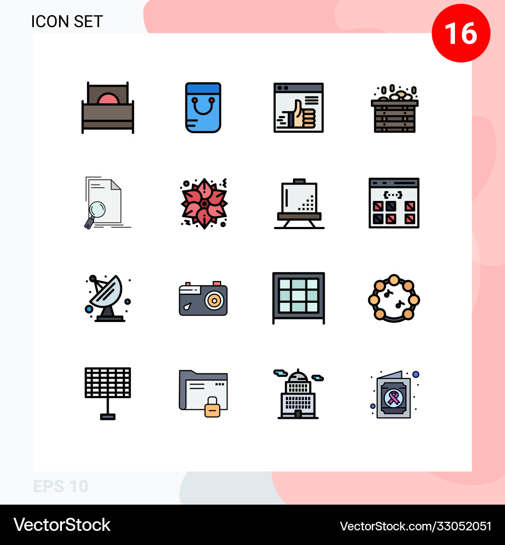 Set 16 flat color filled lines on grid Vector Image