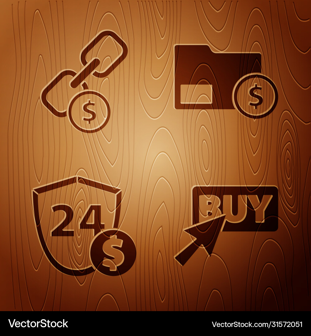 Set buy button chain link and coin shield Vector Image