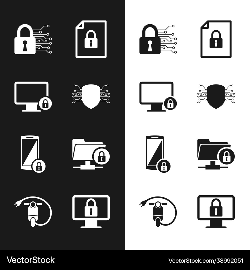 Set cyber security lock on monitor document Set cyber security lock on monitor document Vector Image