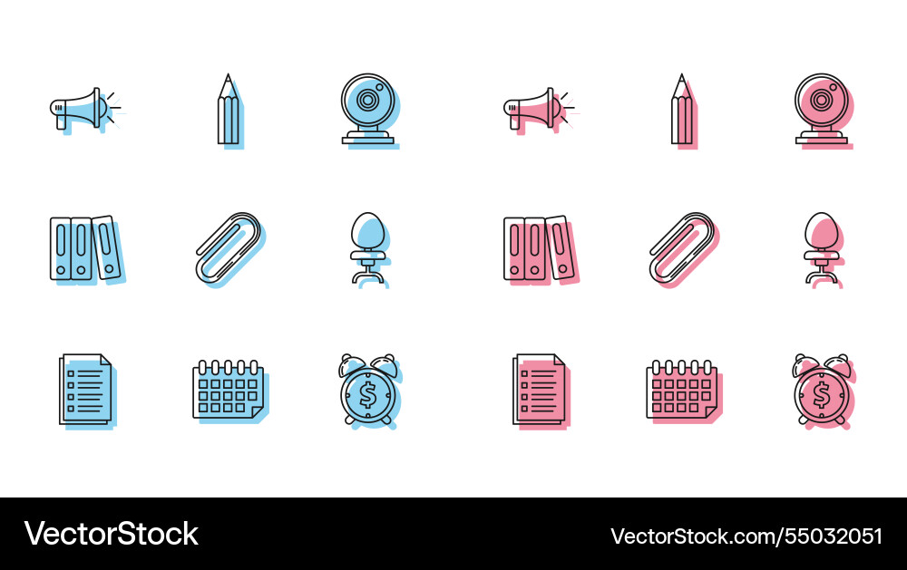 Set line file document calendar megaphone alarm Set line file document calendar megaphone alarm vector image