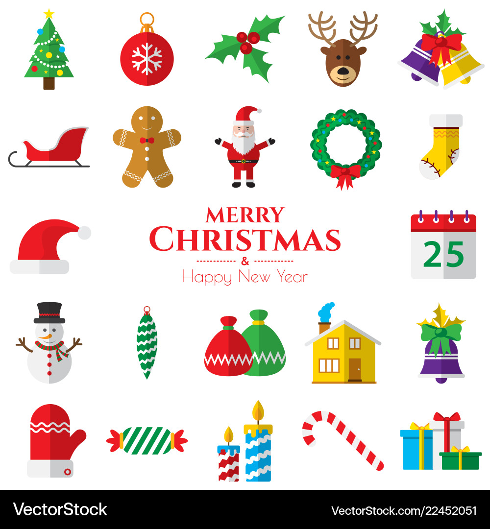 Set of christmas icons on white background vector image