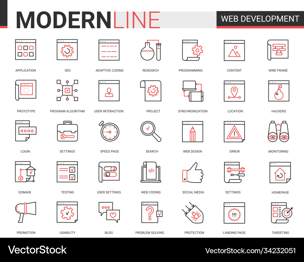 Web Development Line Icons vector image