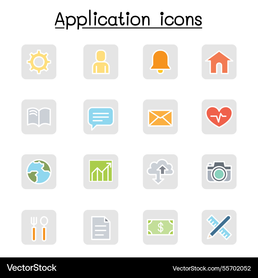 Application icon set in flat color style Application icon set in flat color style vector image