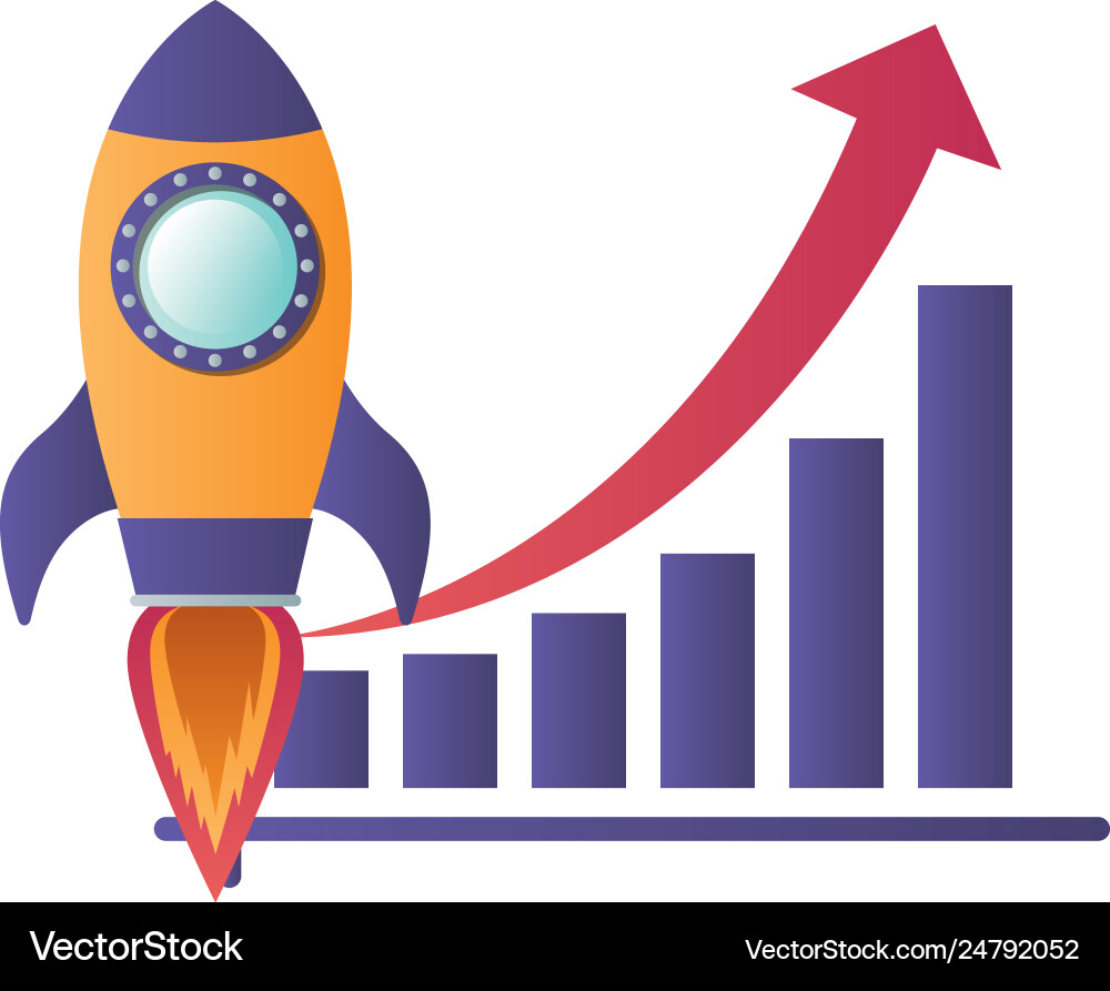 Bar graph with rocket isolated icon vector image