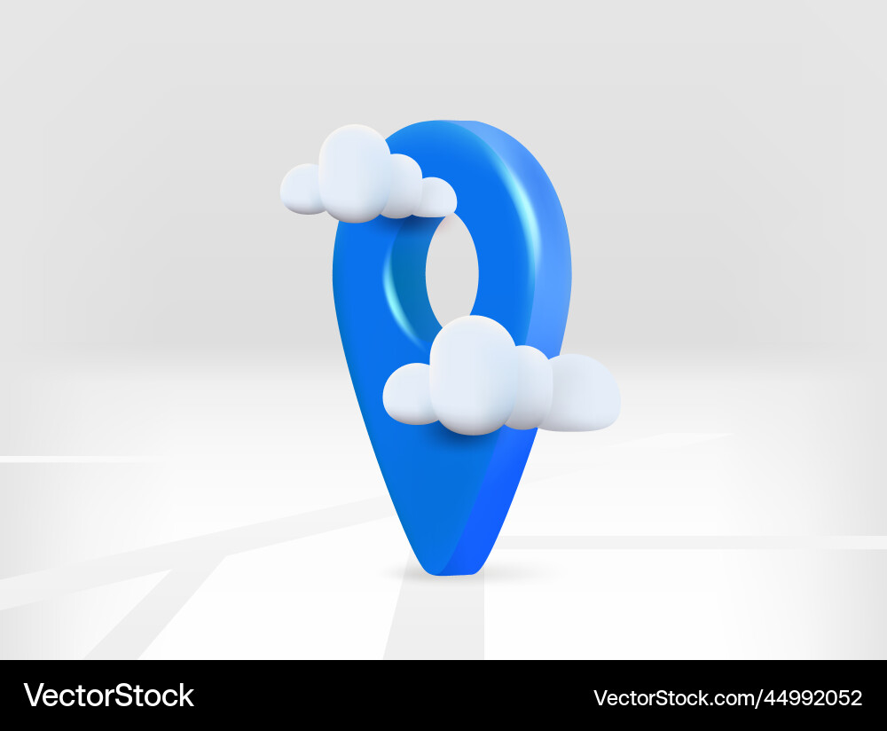 Blue map pin with road and clouds 3d isolated vector image