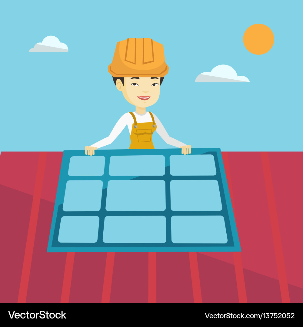 Constructor installing solar panel Constructor installing solar panel vector image