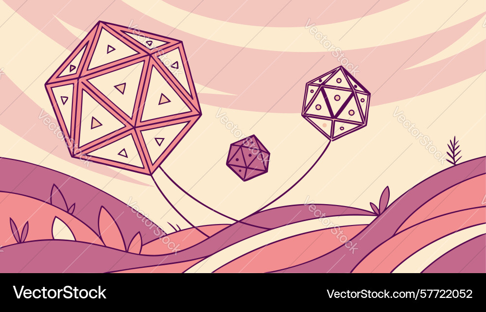 Fantasy landscape with floating dice design Vector Image