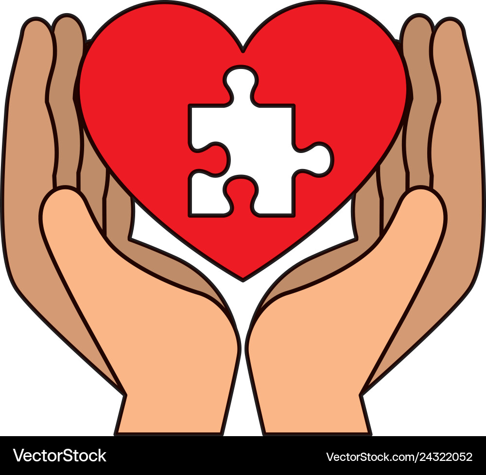 Hands lifting heart with puzzle attached solution Hands lifting heart with puzzle attached solution vector image