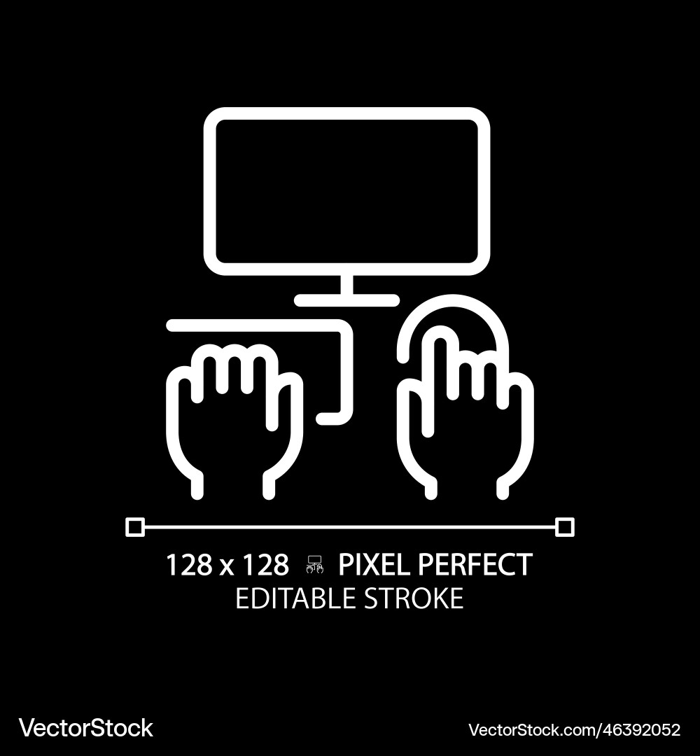 Hands with computer pixel perfect white linear Hands with computer pixel perfect white linear vector image