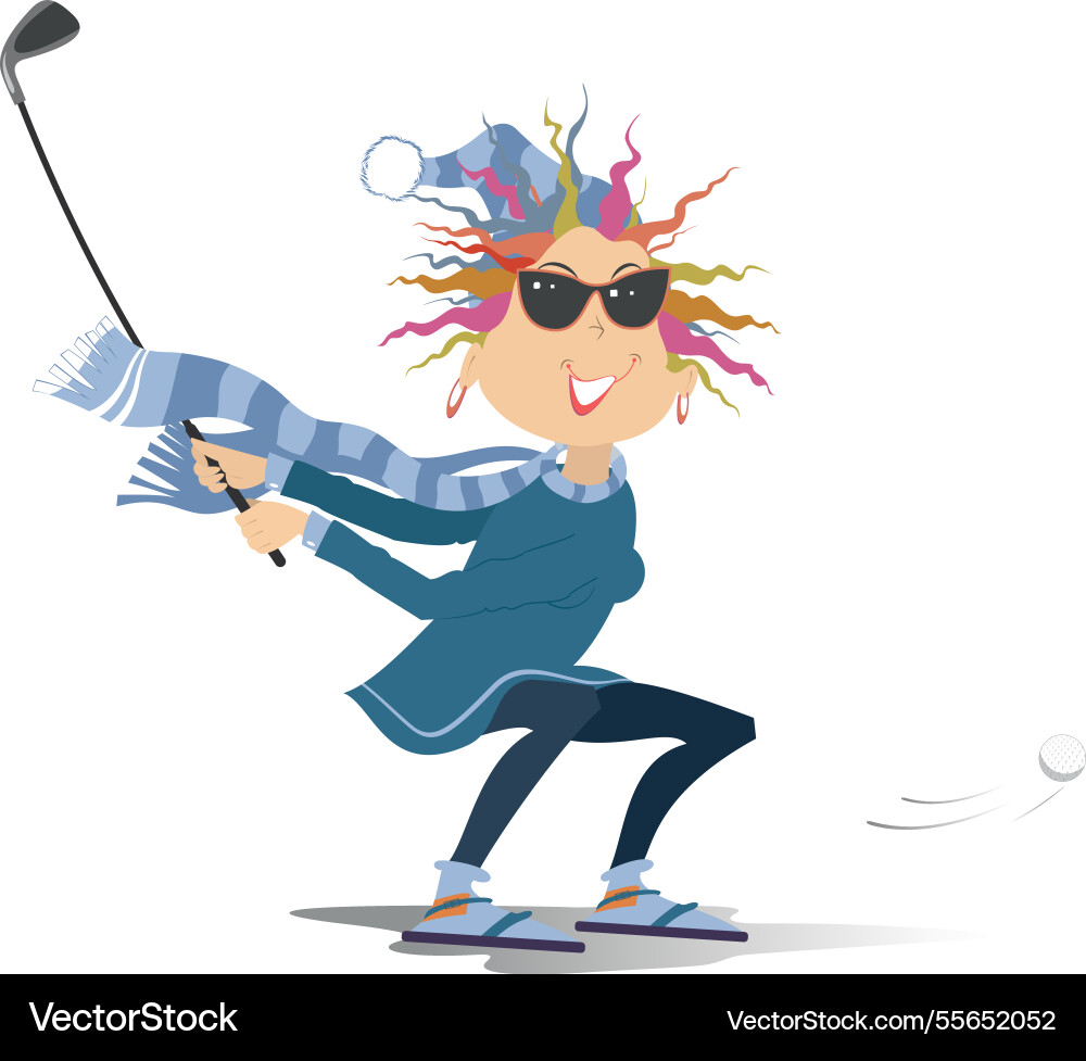 Kaltes Wetter Golfer Frau auf dem Golfplatz Kaltes Wetter Golfer Frau auf dem Golfplatz vektorbild