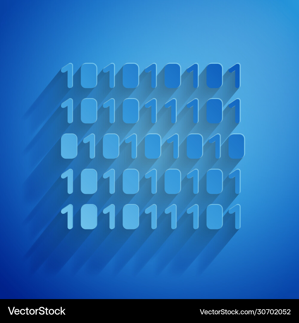 Paper cut binary code icon isolated on blue Paper cut binary code icon isolated on blue vector image
