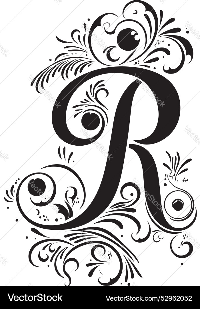 Rococo patterns intricate font r decor radiant Vector Image