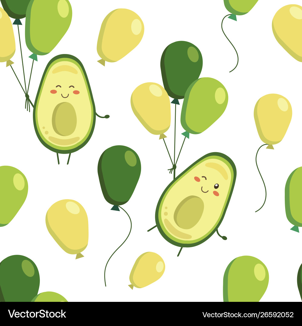 Seamless pattern with smiling avocado vector image