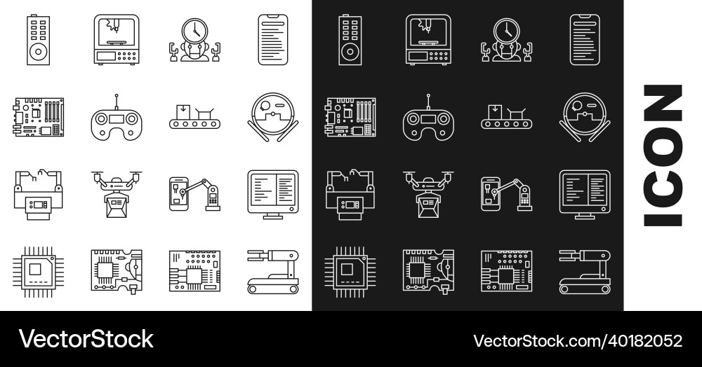 Set line robot computer monitor screen vacuum Vector Image