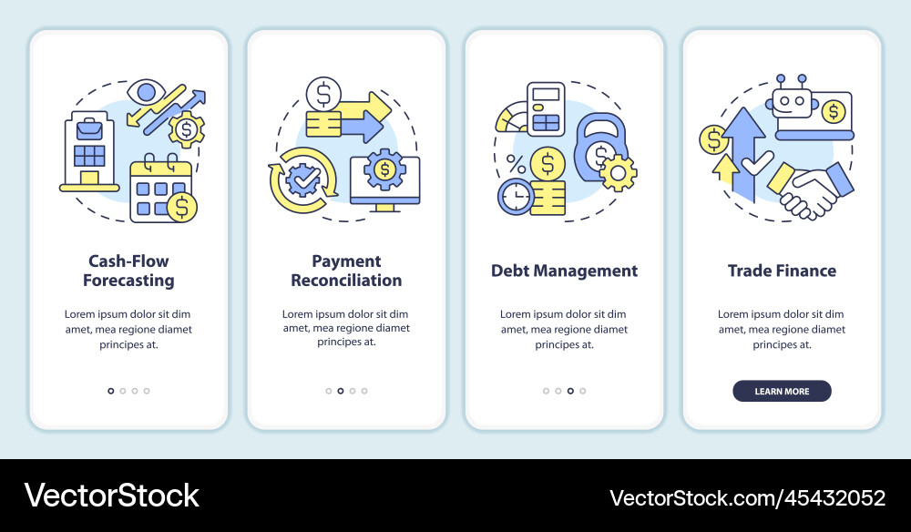Treasury management system functions onboarding Treasury management system functions onboarding Vector Image