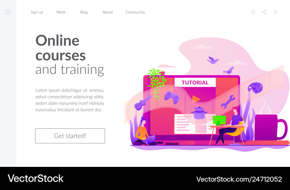 Video tutorial landing page template Video tutorial landing page template vector image
