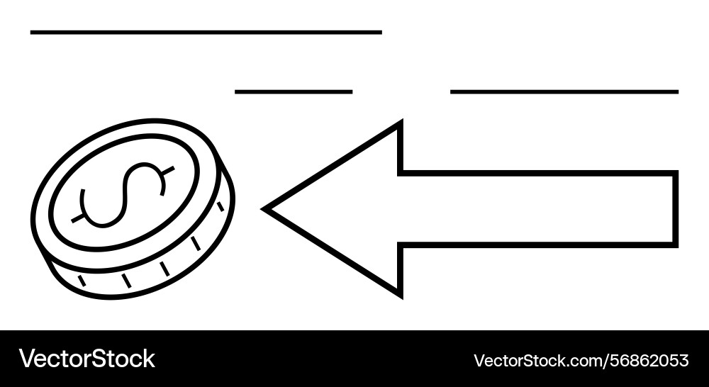 Arrow pointing left with dollar coin symbolizing Arrow pointing left with dollar coin symbolizing vector image