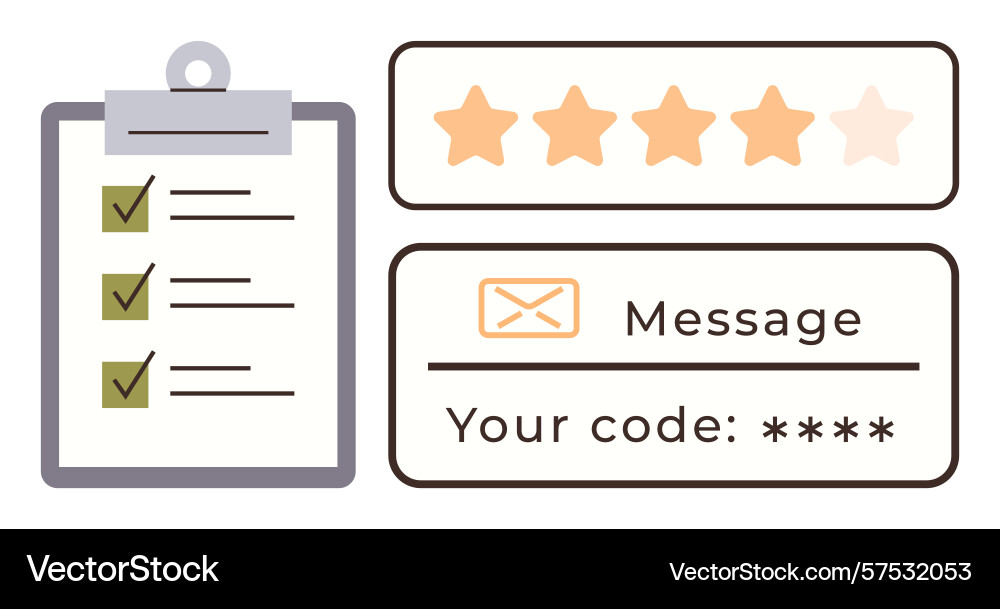 Checklist star rating and message code elements Checklist star rating and message code elements vector image