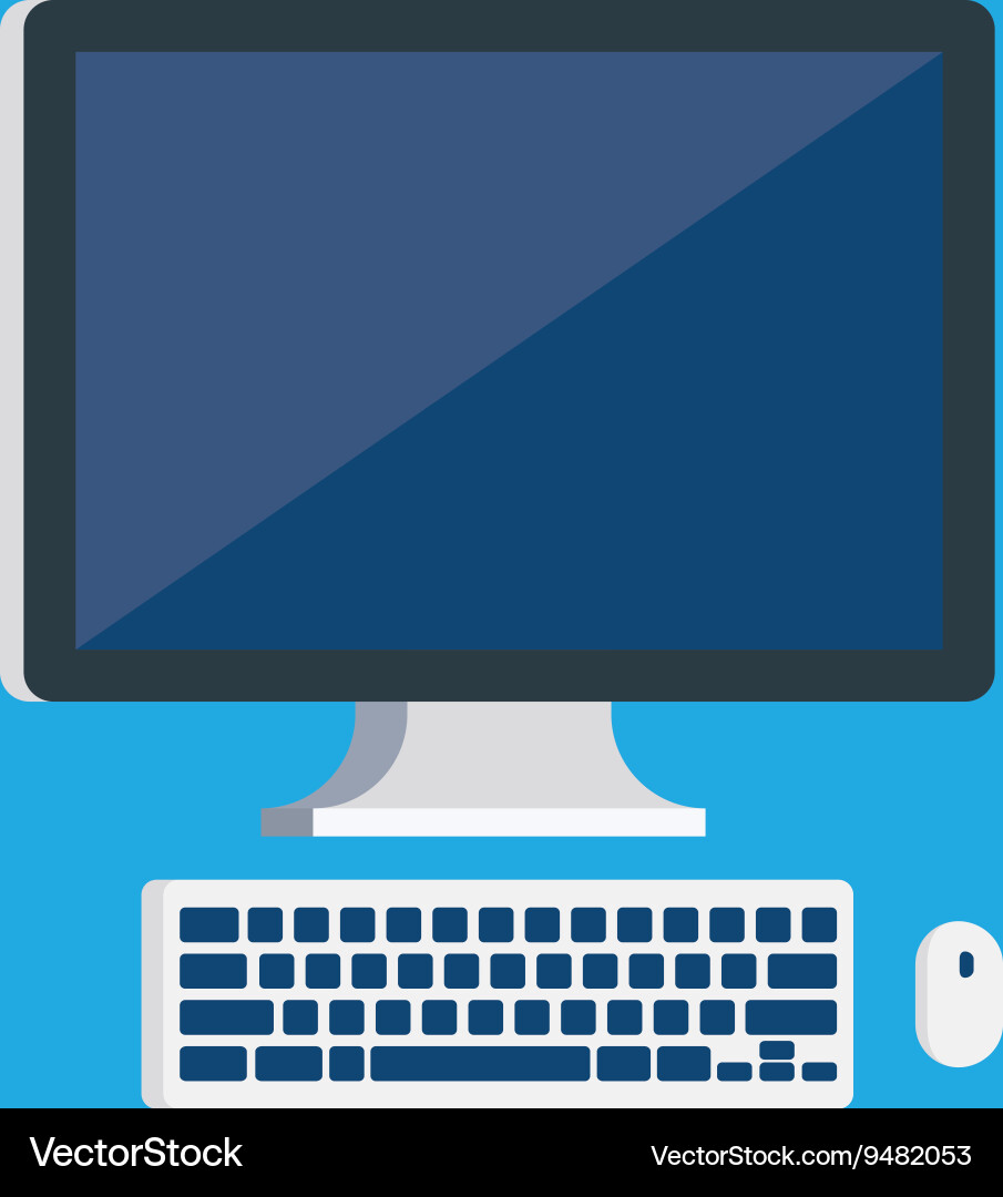 Computer Monitor with Keyboard and Mouse vector image