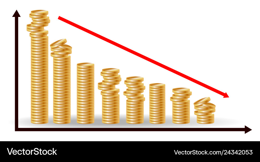 Decreasing piles of coins with going down graph Decreasing piles of coins with going down graph vector image
