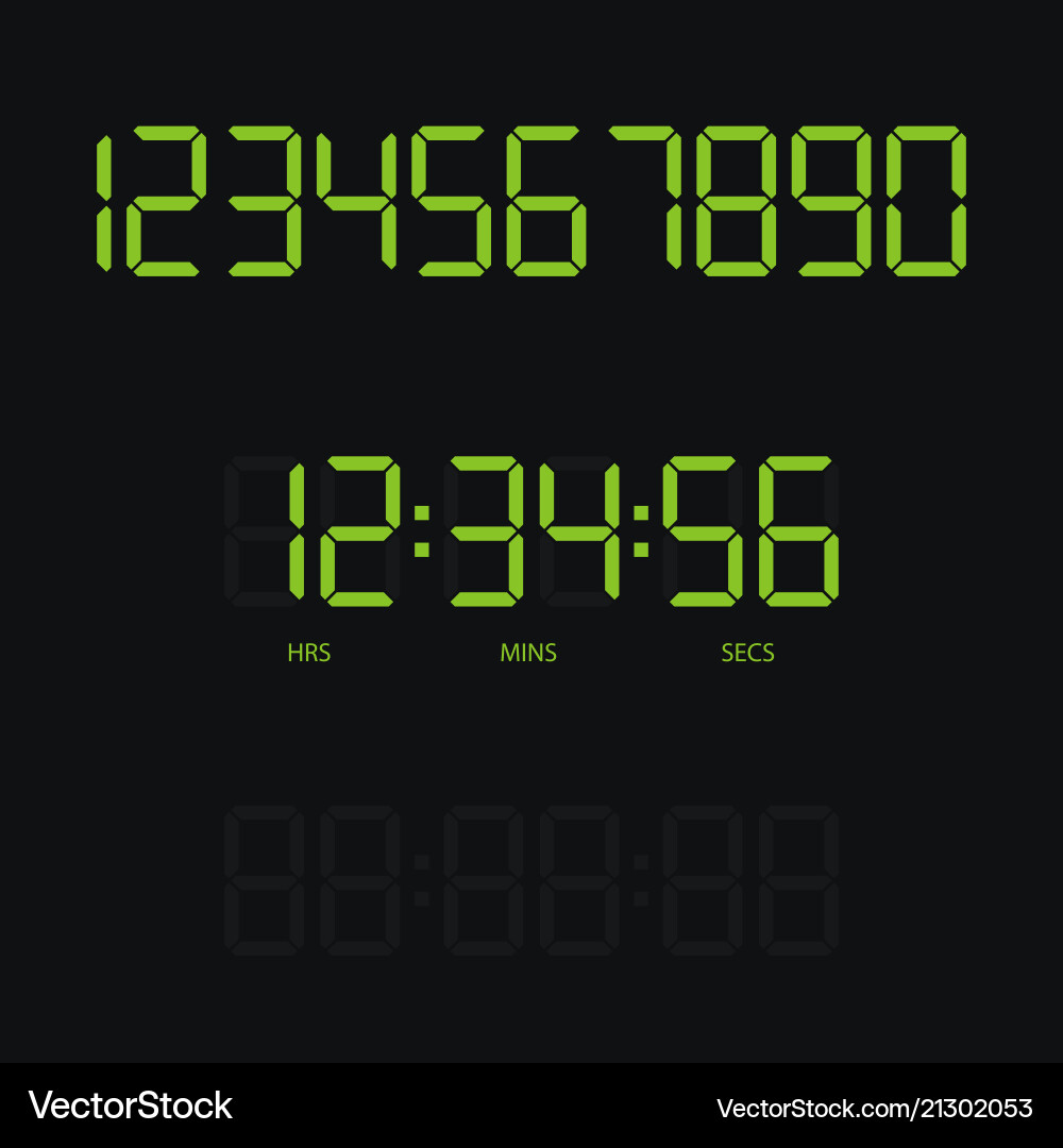 Digital clock and numbers Digital clock and numbers vector image