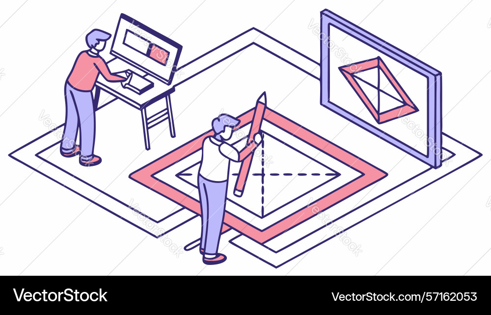 Isometric person working on computer graphics art vector image