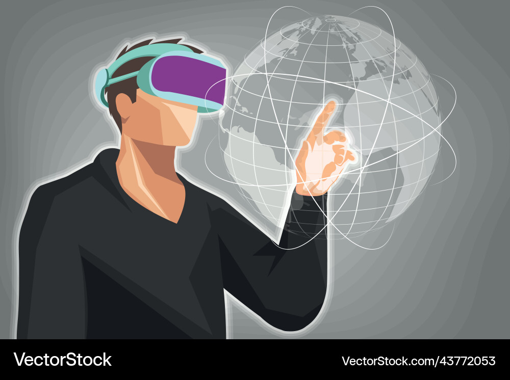 Man with mask and hologram planet Vector Image