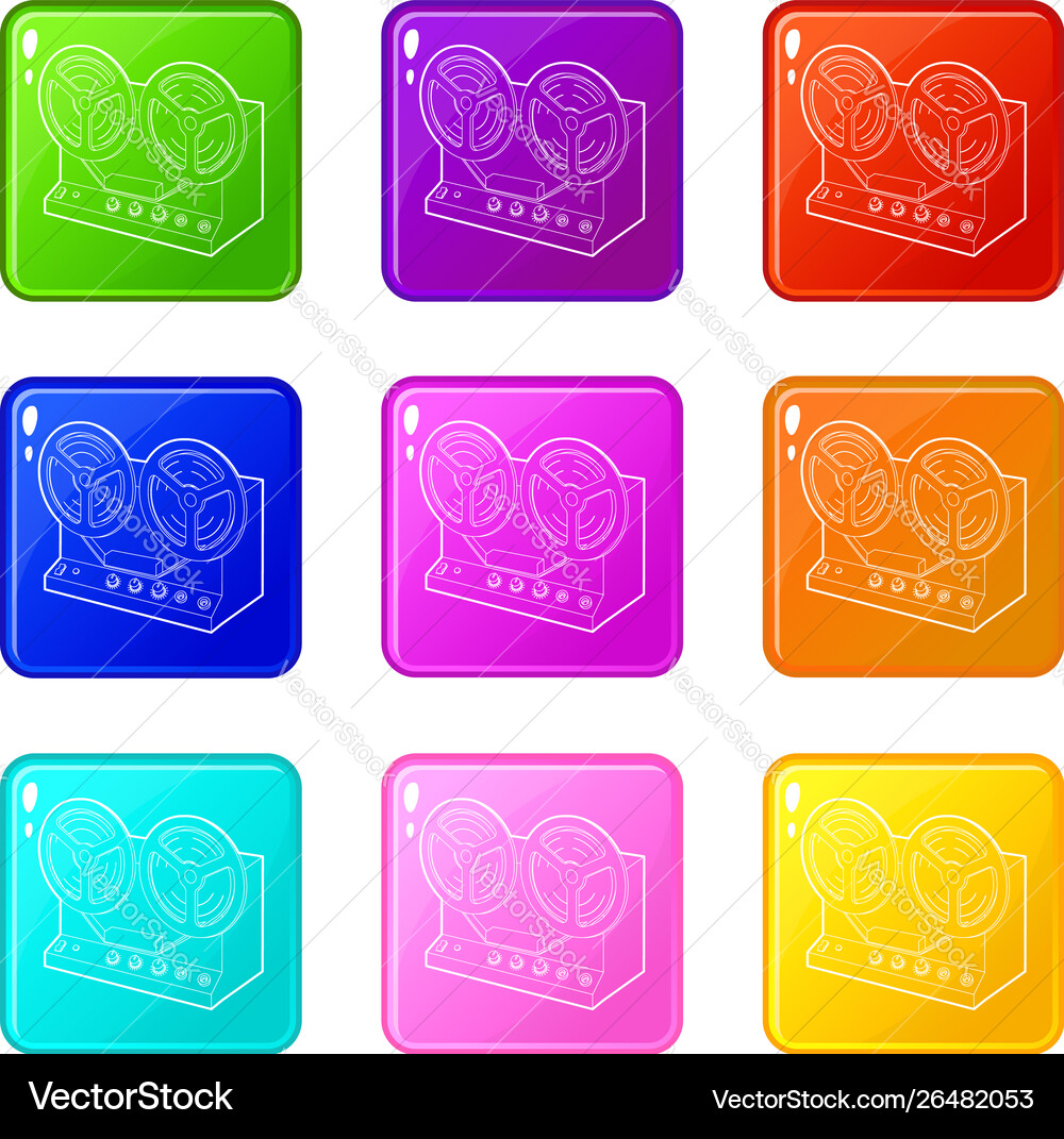 Retro recorder icons set 9 color collection Retro recorder icons set 9 color collection vector image
