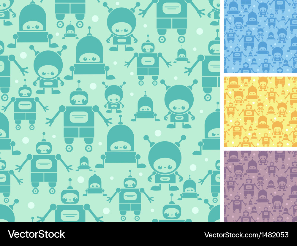 Robot Seamless Pattern - Cartoon Style vector image
