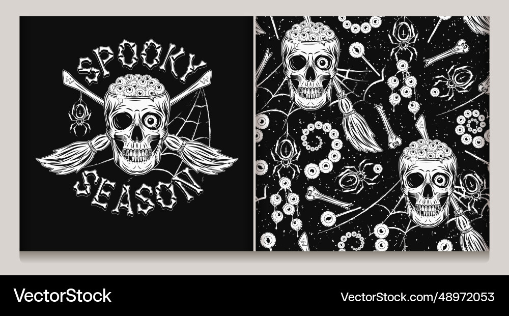 Seamless pattern label with brooms skull Seamless pattern label with brooms skull vector image