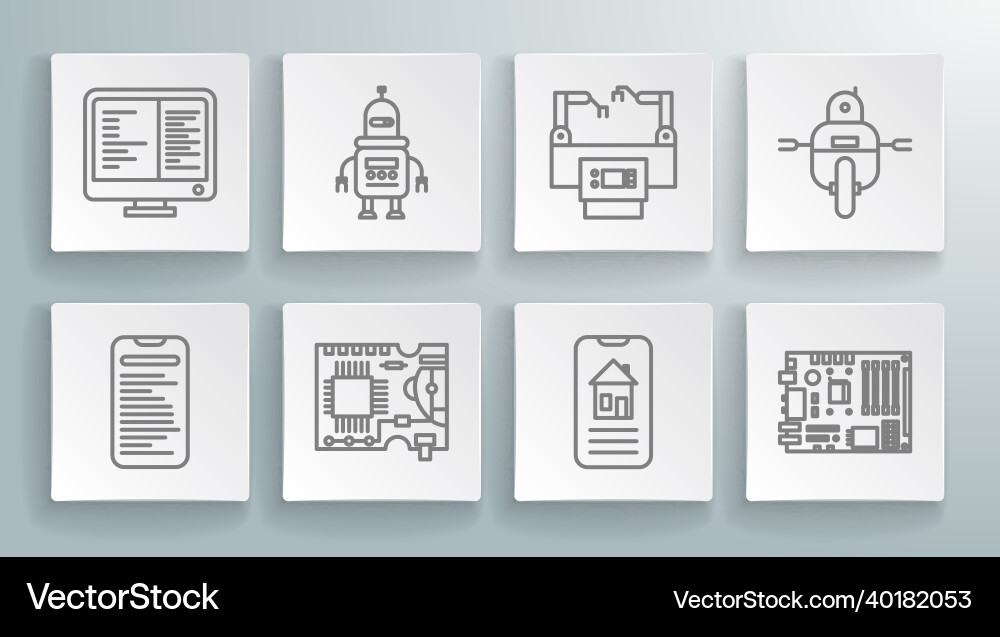 Set line computer api interface robot printed Set line computer api interface robot printed Vector Image