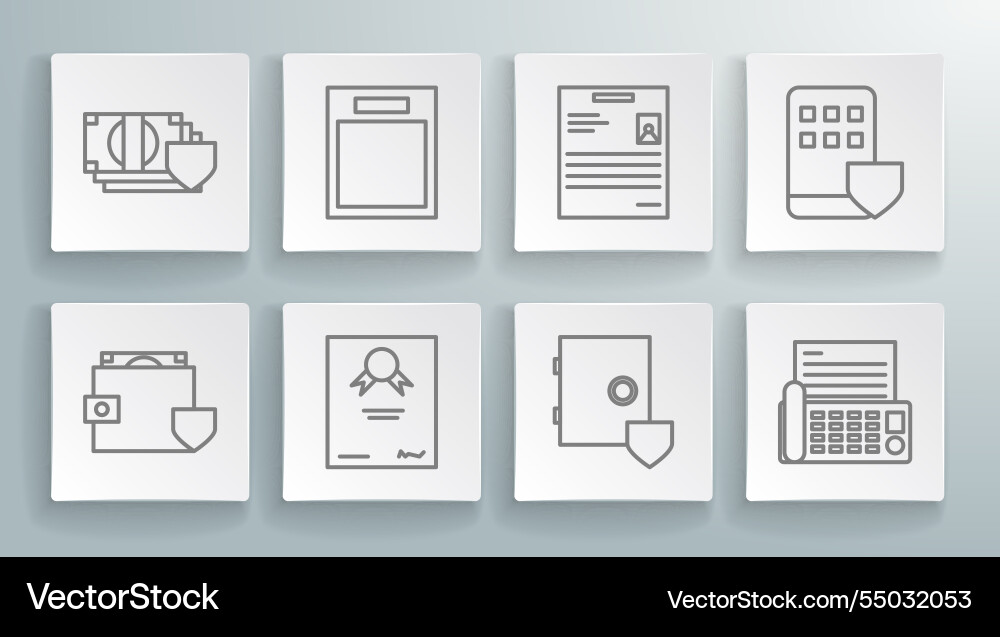 Set line wallet and money with shield empty form Set line wallet and money with shield empty form vector image