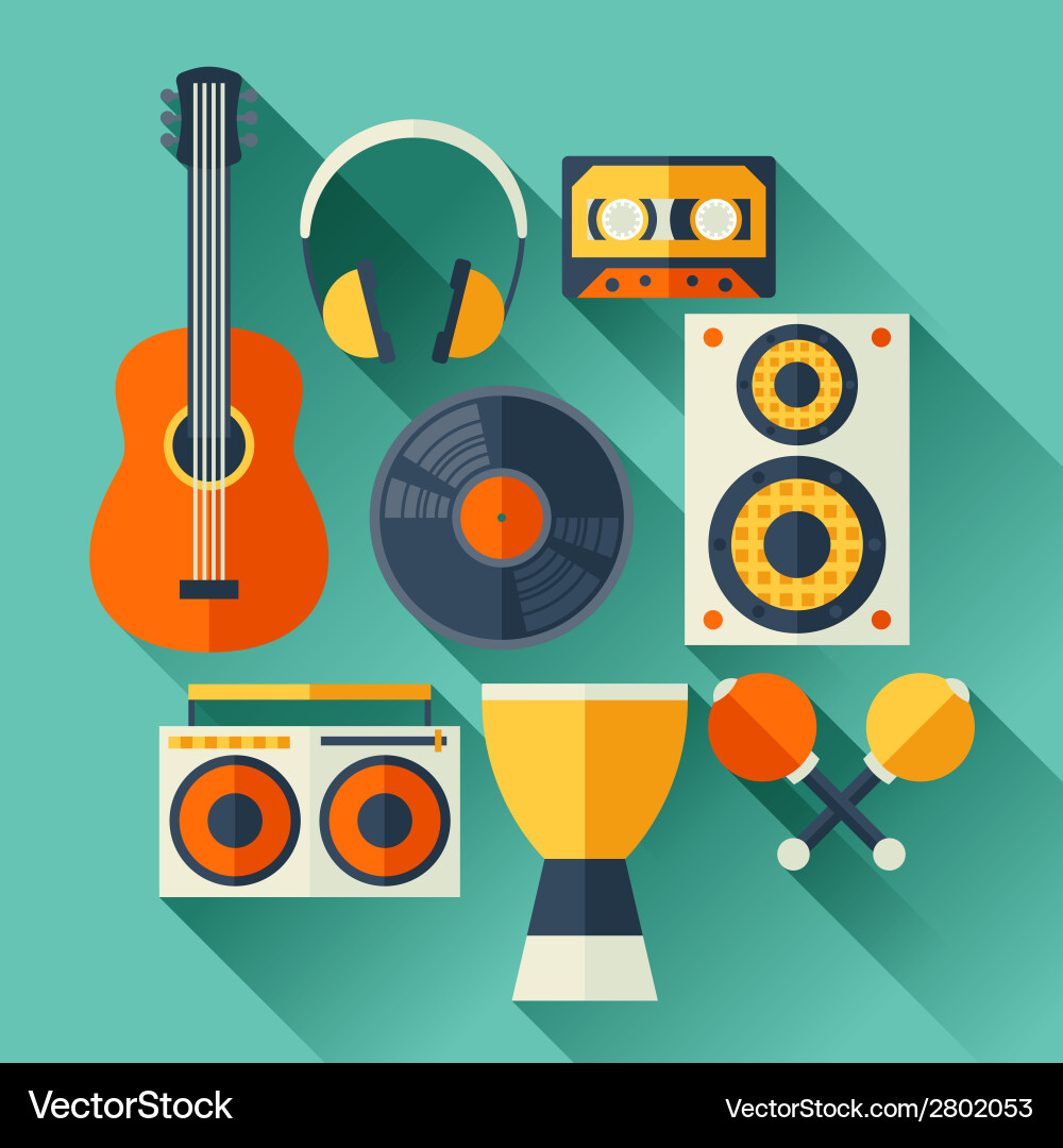 Set of musical instruments in flat design style vector image