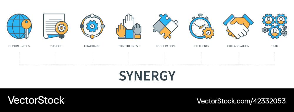Synergie Infografiken im minimalen flachen Linienstil Synergie Infografiken im minimalen flachen Linienstil vektorbild