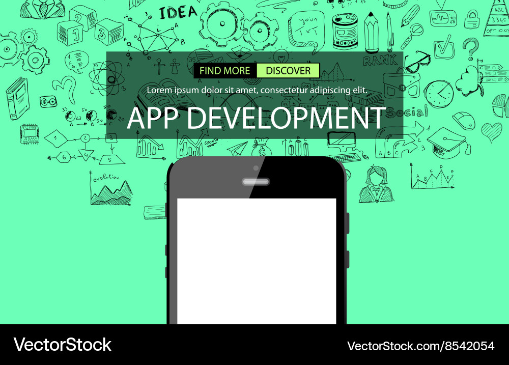 App development concept background with doodle Vector Image