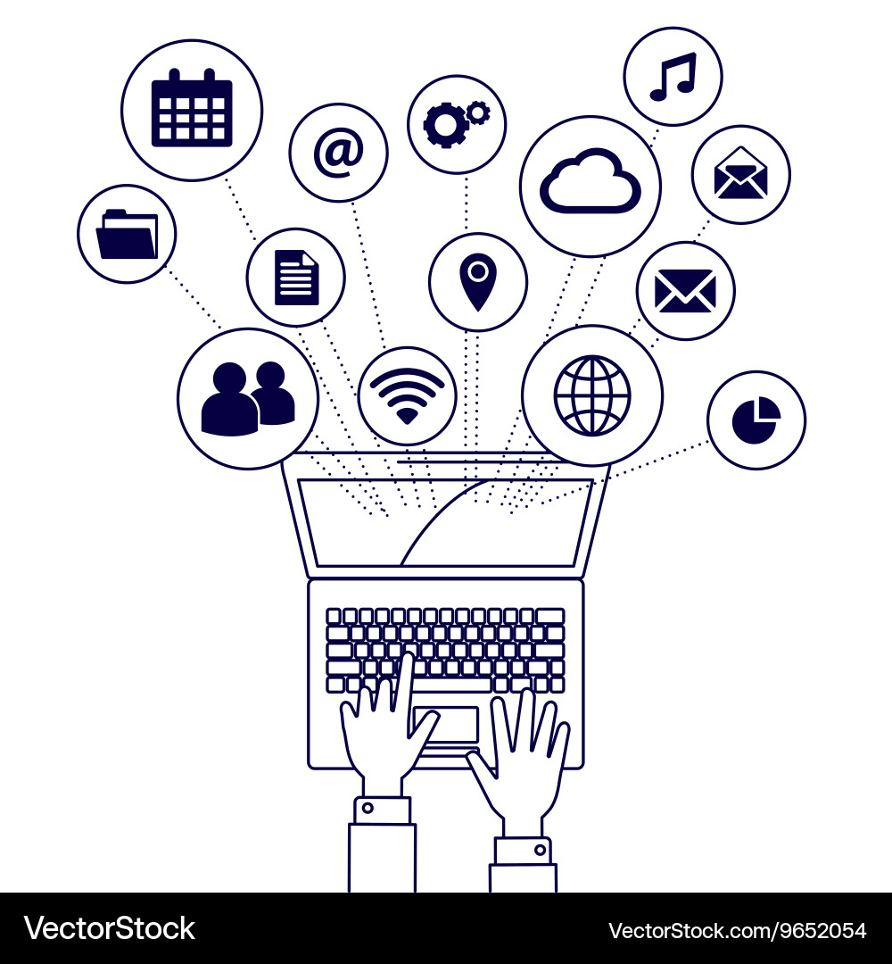 Computer network line style vector image