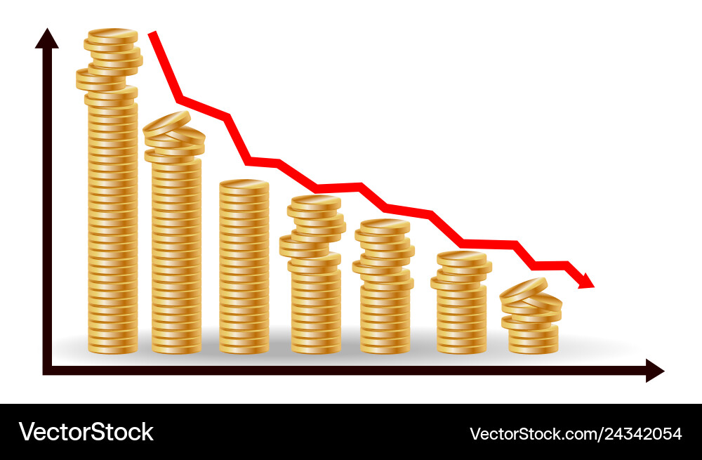 Decreasing piles of coins with going down graph Decreasing piles of coins with going down graph vector image