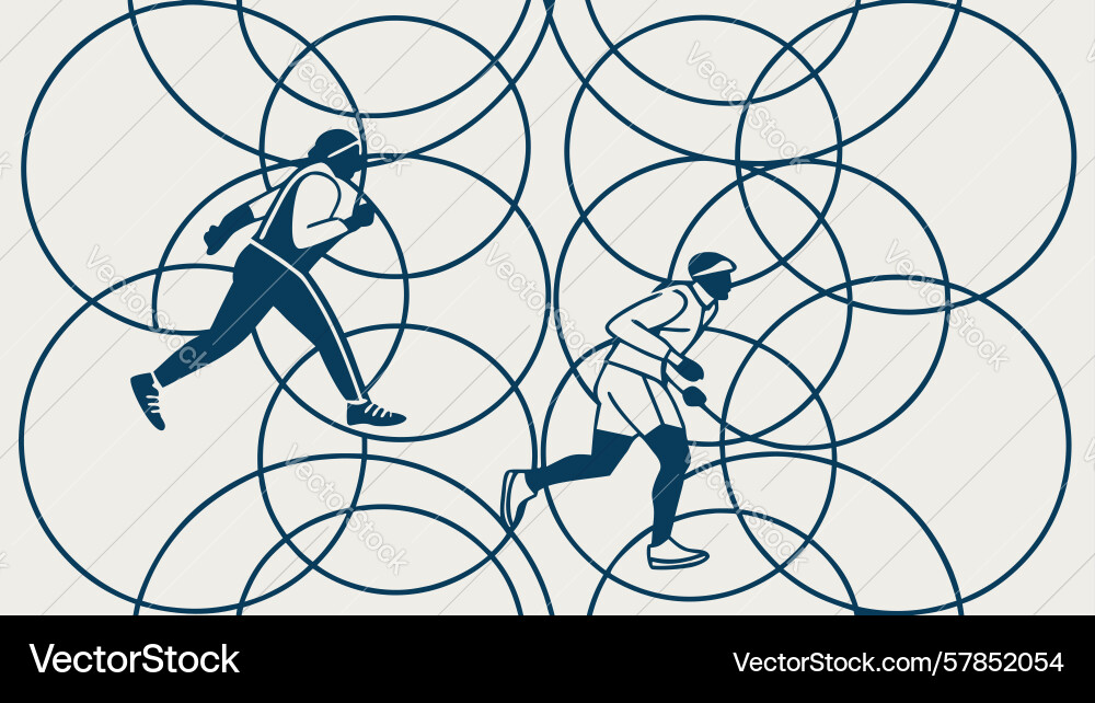 Dynamic runners in abstract geometric pattern vector image
