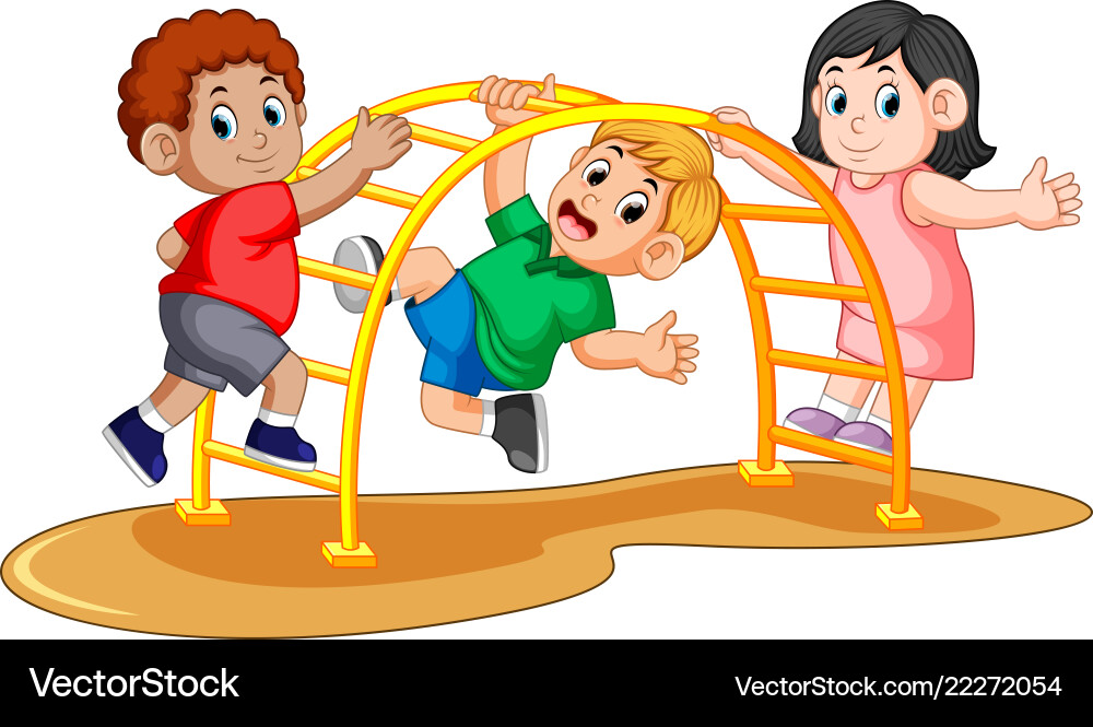 Kids Climbing Monkey Bars in Backyard Vector Image