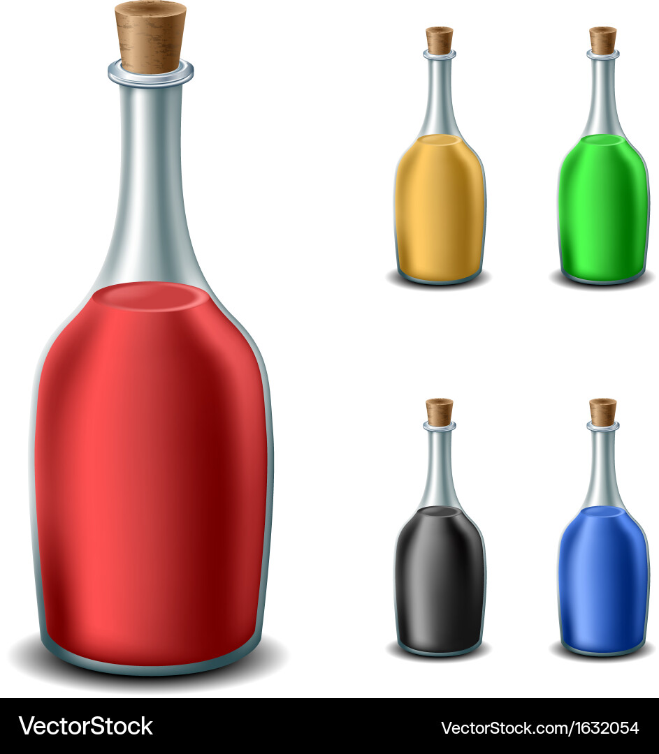 Old bottle set with different liquids vector image