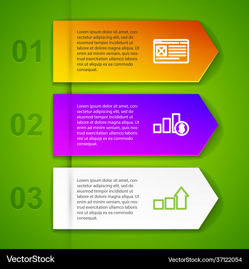 Set line browser window pie chart and dollar Set line browser window pie chart and dollar vector image