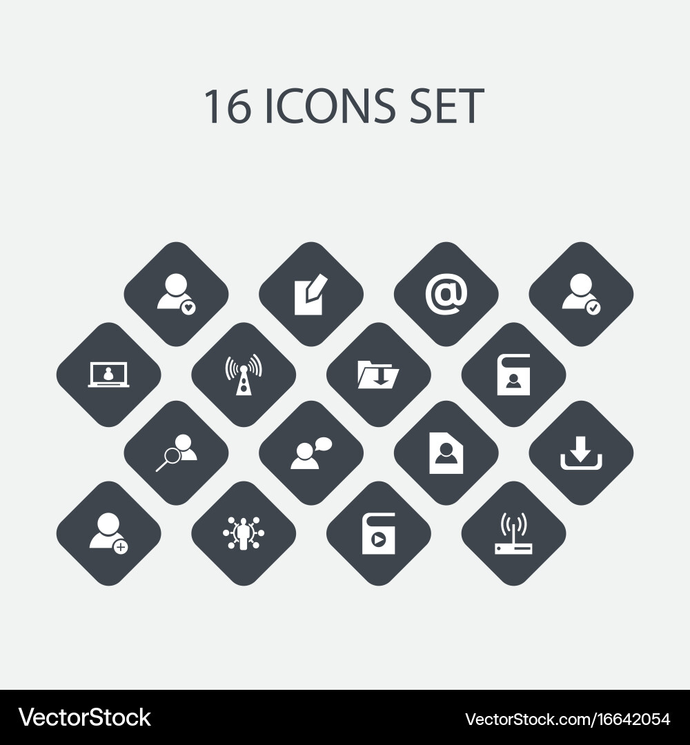 Set of 16 editable network icons includes symbols Vector Image