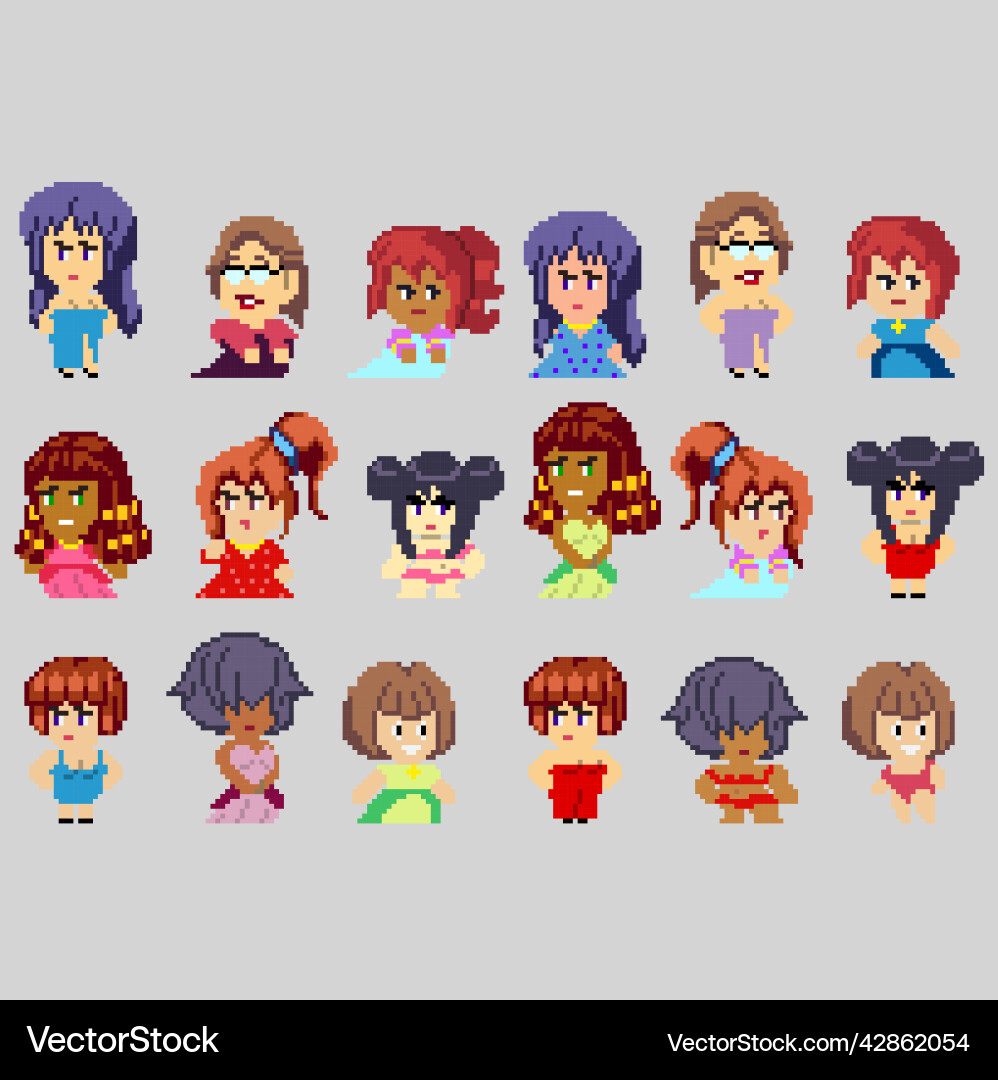 Set of pixel characters in art style Vector Image