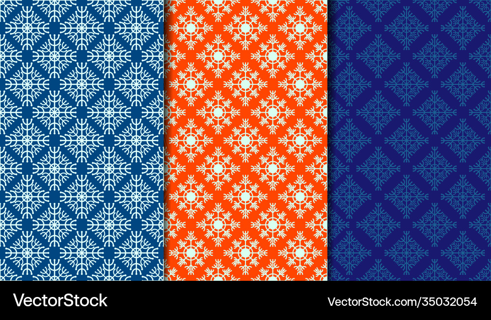 Set seamless simple patterns with snowflakes Vector Image