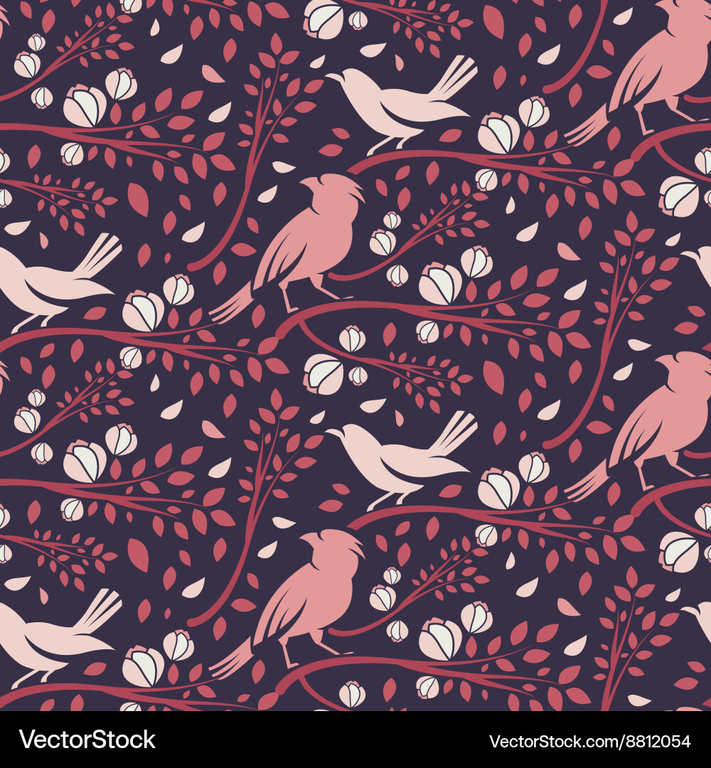 Spring Birds Branch Pattern vector image