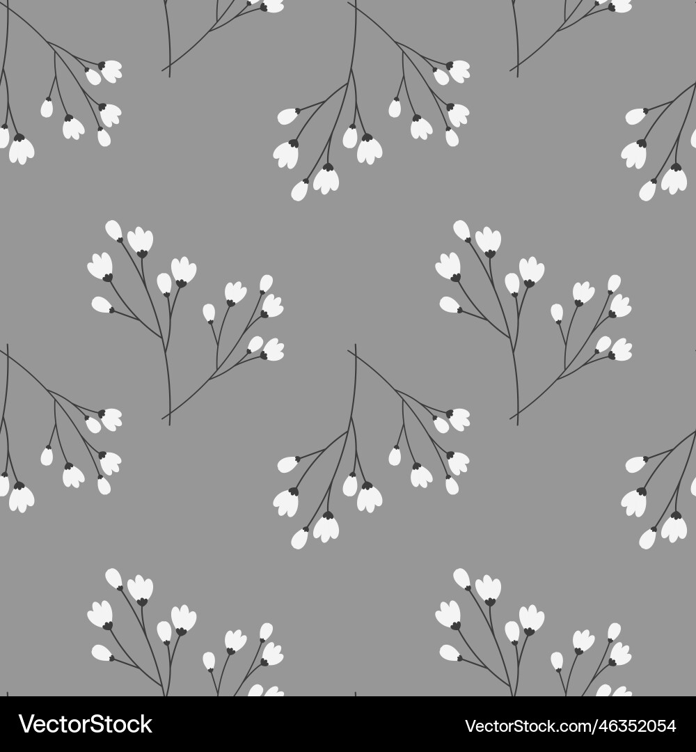 Spring endless pattern with grayscale cherry Vector Image