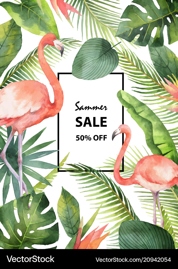 Watercolor summer sale banner of tropical vector image