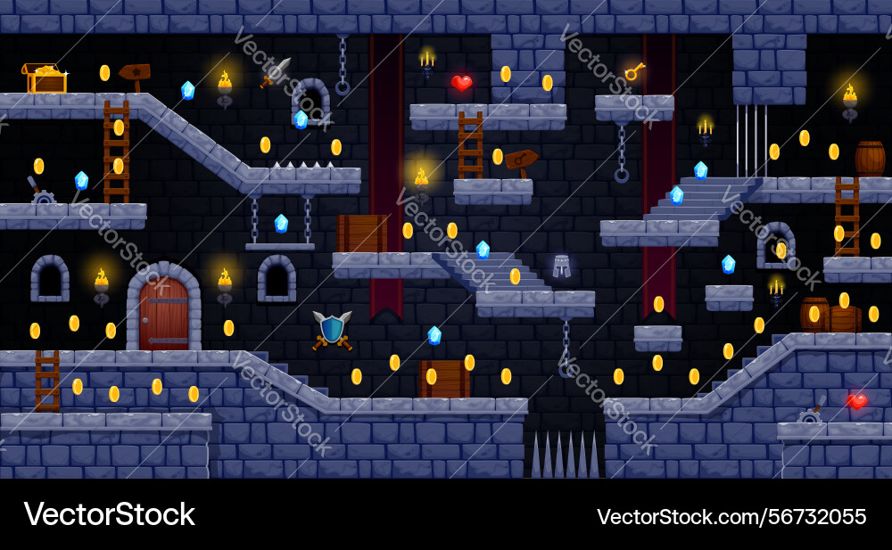 2d arcade game castle level map interface 2d arcade game castle level map interface vector image