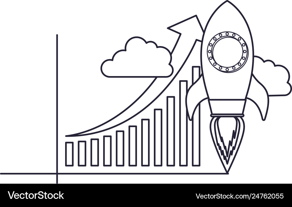 Bar graph with rocket isolated icon vector image