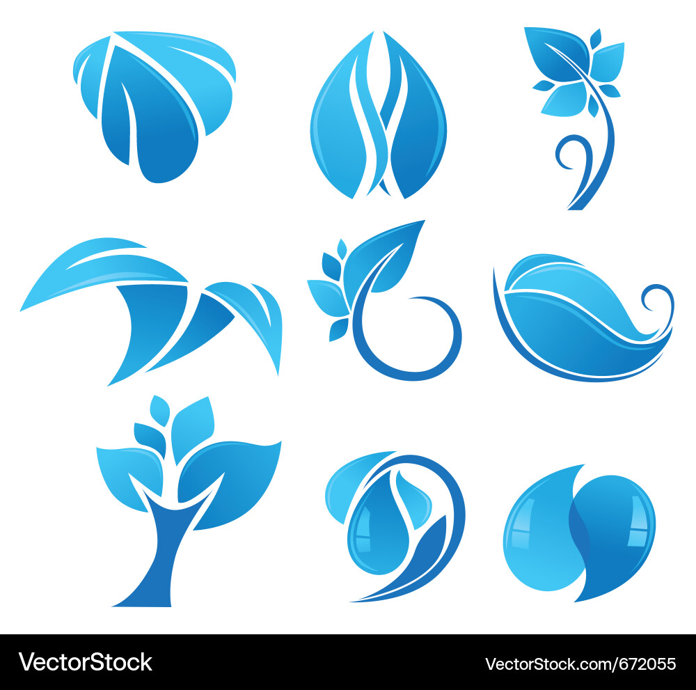 Blue Floral & Nature Icons Vector Image